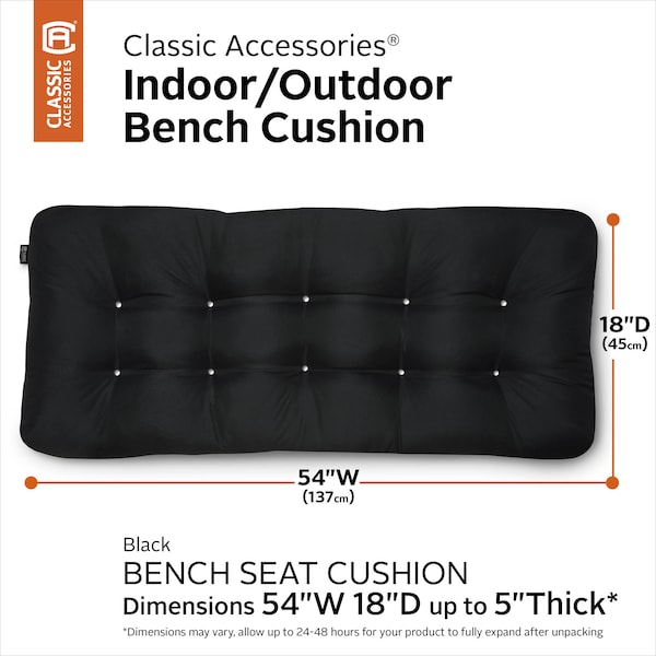 Indoor/Outdoor Bench Cushion, 54 X 18 X 5, Black